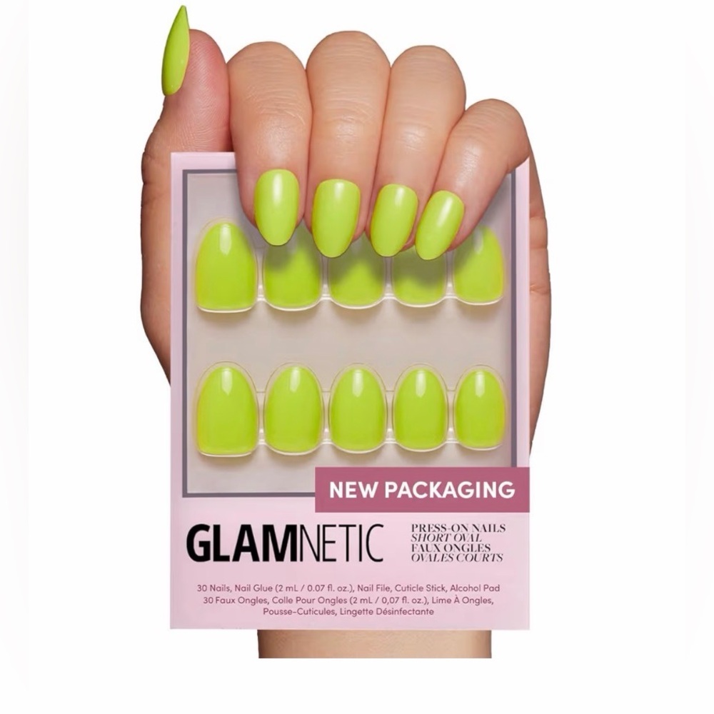 Glamnetic Press On Nails - Lime Green | Opaque Bright Neon Green Short Oval